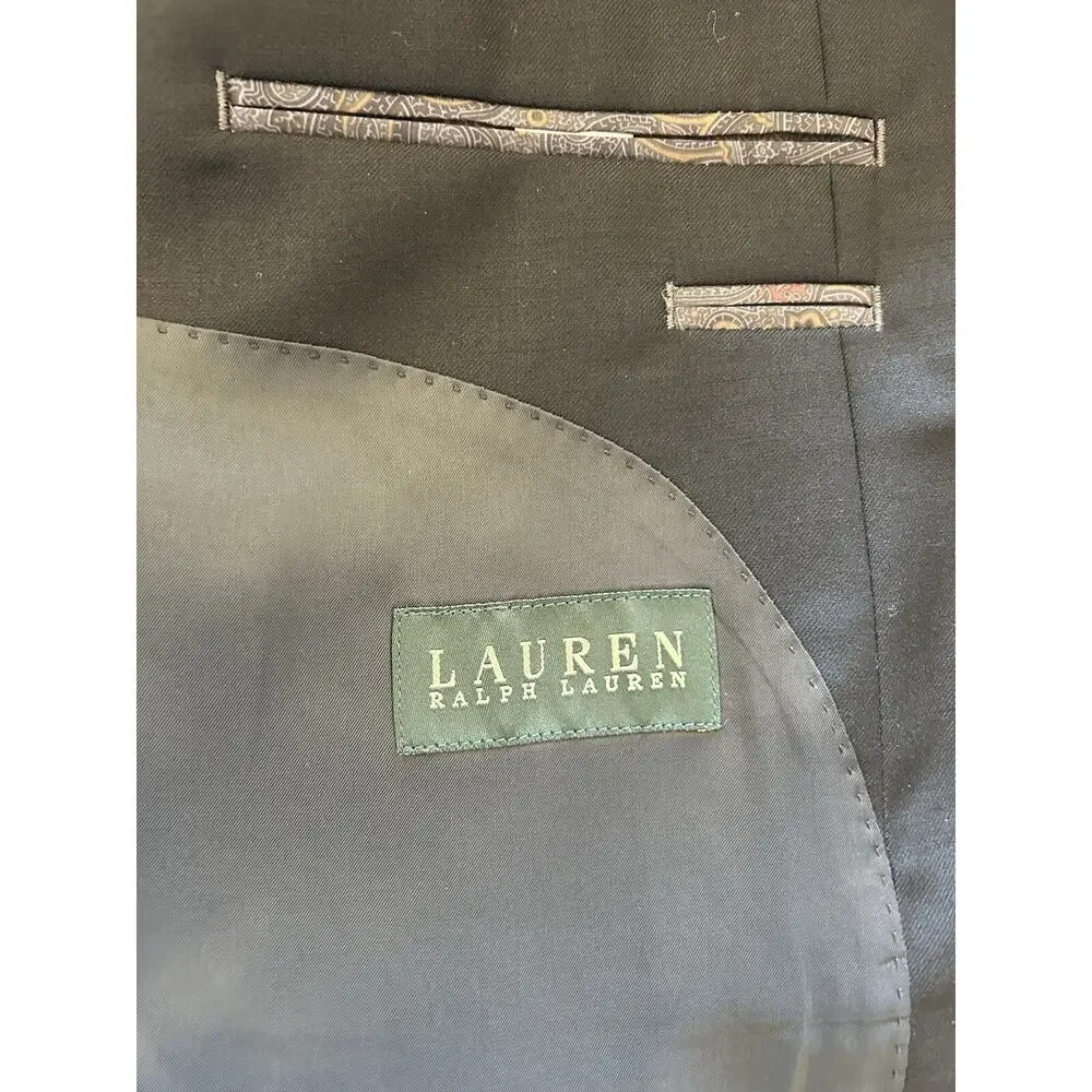 Ralph Lauren Macys 44‎ Men’s 100% Wool 2-Button Blazer Sport Suit Jacket Black